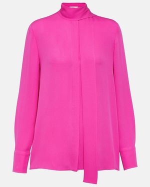 Valentino Tie-Neck Silk Georgette Blouse - Pink