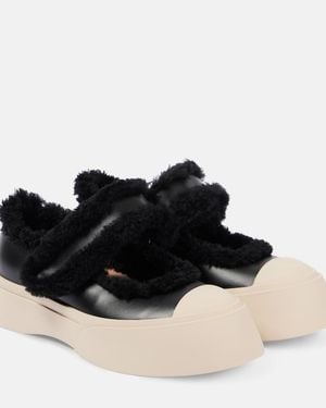 Marni Calf Leather And Shearling Pablo Mary Jane Trainers - Black