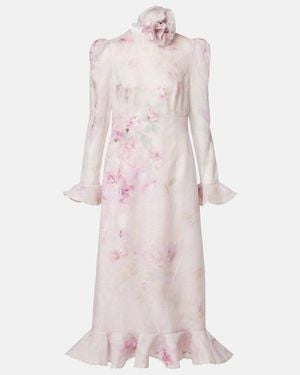 Zimmermann Crush Linen And Silk Midi Dress - Pink