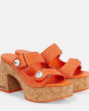 Jimmy Choo Fayence 95 Raffia Platform Mules - Orange