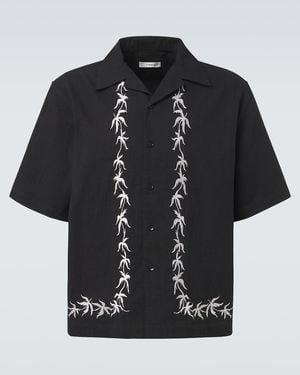 Commas Embroidered Bowling Shirt - Black