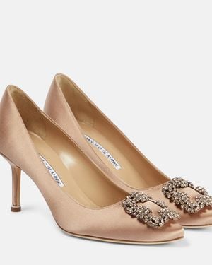 Manolo Blahnik Hangisi 70 Embellished Satin Court Shoes - Brown