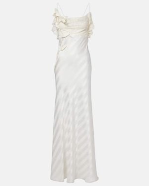Self-Portrait Lace-Trimmed Satin Gown - White