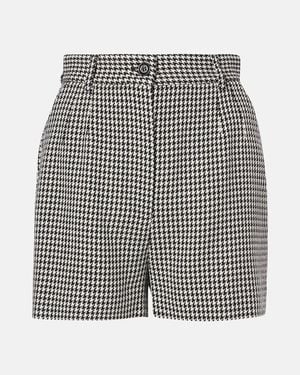 Dolce & Gabbana Houndstooth High-Rise Wool-Blend Shorts - Grey
