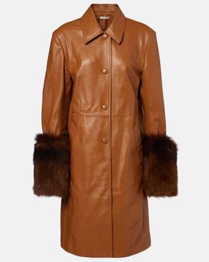JACQUES WEI Shearling-Trimmed Leather Coat - Brown