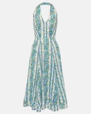 Poupette Beth Floral Halterneck Cotton Midi Dress - Blue