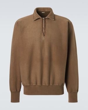 A.PRESSE Cotton Fleece Half-Zip Sweatshirt - Brown