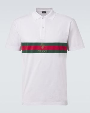 Gucci Web Stripe Cotton Jersey Polo Shirt - White