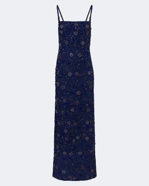 La Fuori Crystal Midnight Sequined Silk Gown - Blue