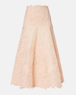 Zimmermann Rebellion Filigree Embroidered Midi Skirt - Natural