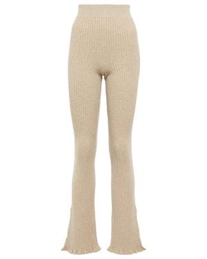 Victoria Beckham Ribbed-Knit Wool-Blend Flared Trousers - Natural