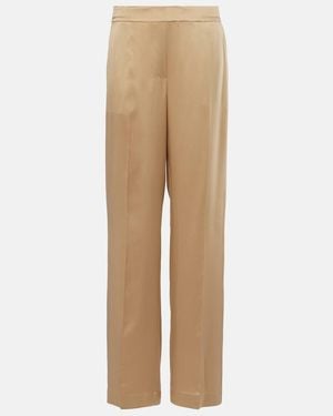 JOSEPH Tawa Silk Satin Straight Trousers - Natural