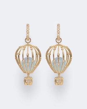 Sydney Evan Hot Air Balloon 14Kt Hoop Earrings With Aquamarine And Diamonds - Metallic