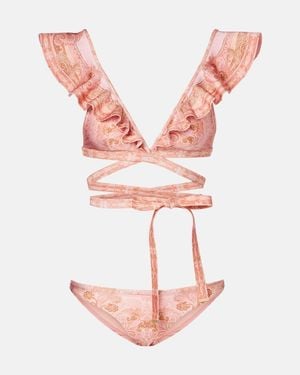Zimmermann Como Printed Ruffled Bikini - Pink