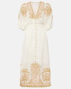 Zimmermann Waverly Embroidered Linen Midi Dress - Natural
