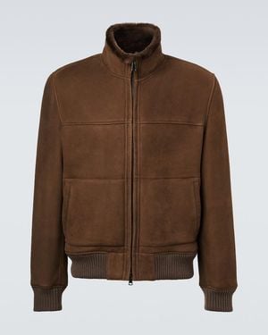 Thom Sweeney Shearling-Lined Suede Bomber Jacket - Brown