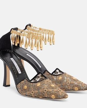 Manolo Blahnik Harnicus 105 Leather-Trimmed Lace Court Shoes - Metallic