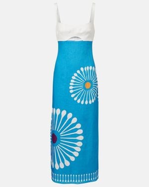 Cala De La Cruz Midikleid Nara Aus Leinen - Blau