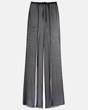 Balmain Monogram Sheer Silk Wide-Leg Pants - Gray