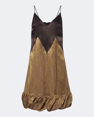 Ferragamo Slipdress Aus Satin Und Brokat - Braun