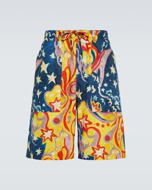 Marni X No Vacancy Inn Printed Cotton Shorts - Blue