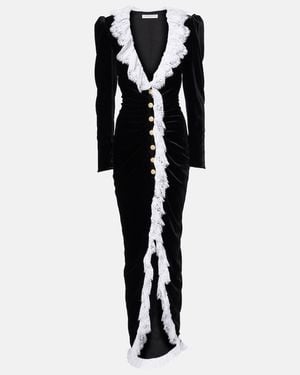 Alessandra Rich Lace-Trimmed Velvet Maxi Dress - Black