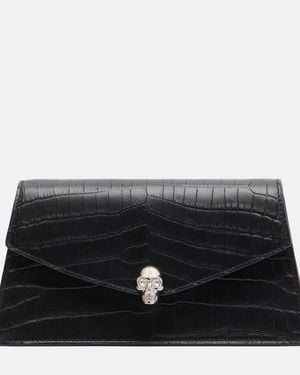 McQueen Skull Mini Croc-Effect Leather Clutch - Black
