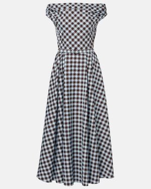 Oscar de la Renta Gingham Cotton-Blend Midi Dress - Blue