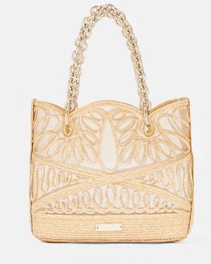 Aquazzura Kahlo Mini Logo Raffia Tote Bag - Natural