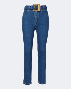 Balmain Jeans Cropped Con Cinturon - Azul