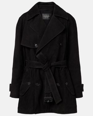 Balenciaga Suede Trench Coat - Black