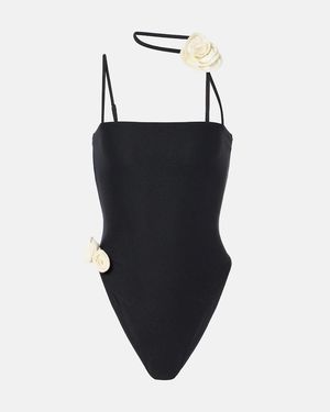 SAME Banador Con Apliques Florales - Negro