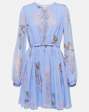 Giambattista Valli Mini Carnation Bouquets Georgette Silk Dress - Blue