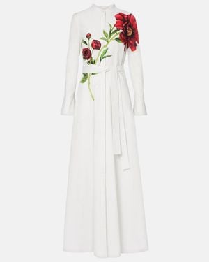 Oscar de la Renta Peony Cotton-Blend Poplin Maxi Dress - White
