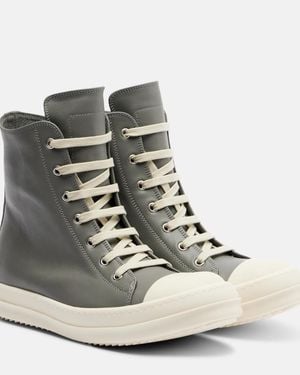 Rick Owens Leather High-Top Sneakers - Brown