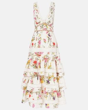 CAMILLA Floral Tiered Cotton And Silk Maxi Dress - White