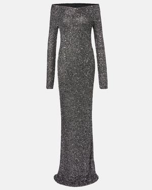 Stella McCartney Off-The-Shoulder Sequined Recycled Knitted Gown - Grey