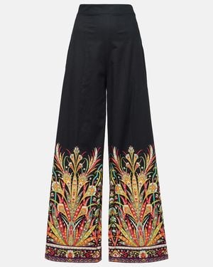 Etro Printed Cotton-Blend Flared Trousers - Blue