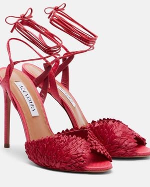 Aquazzura Rio Flirt Raffia Sandals - Red