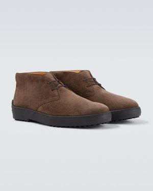 Tod's Suede Combat Boots - Brown