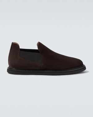 The Row Parker Suede Slip-On Shoes - Black