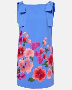 Carolina Herrera Floral Embroidered Crepe Minidress - Blue