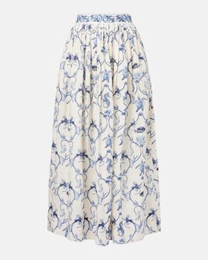 Agua Bendita Printed High-Rise Linen Maxi Skirt - White