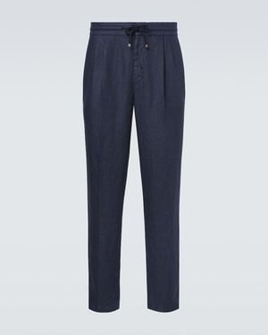 Brunello Cucinelli Linen Gabardine Tapered Trousers - Blue