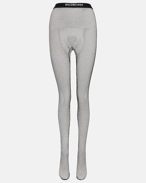 Balenciaga Logo Waistband Fishnet Tights - Gray