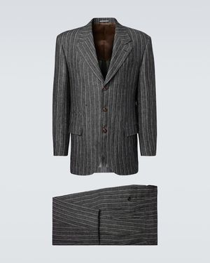 Brunello Cucinelli Chalk Stripe Linen Suit - Black