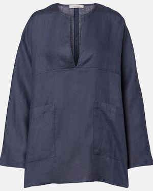 Asceno Oversized Linen Top - Blue