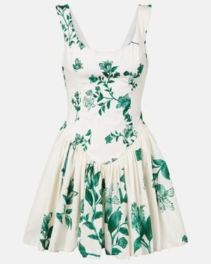 Agua Bendita Vestido Corto Pluma De Algodon Floral - Verde