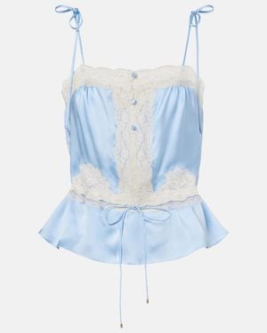 Chloé Lace-Trimmed Silk Satin Camisole - Blue