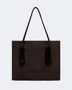 The Row Cecily Tassel Silk Duchesse Top-Handle Bag - Black